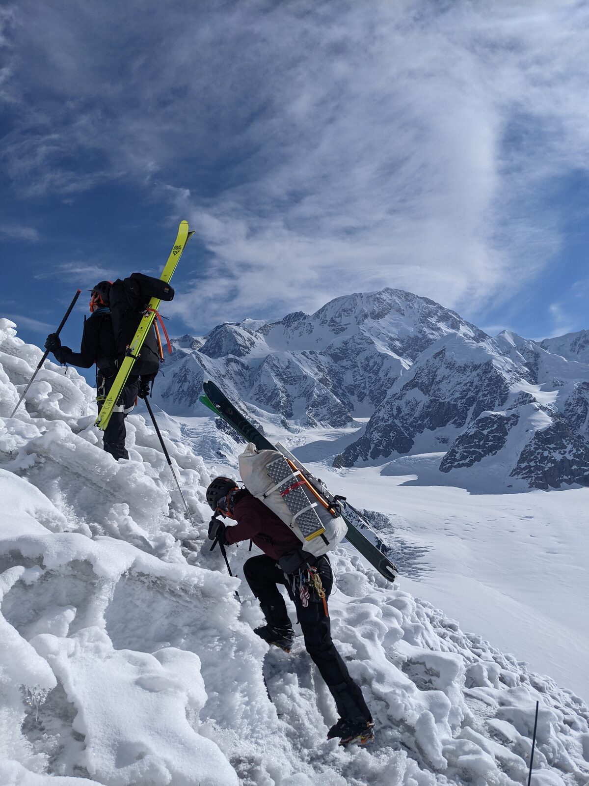 Ryan and Tucker climbing on Mount Crosson with Denali in the background
