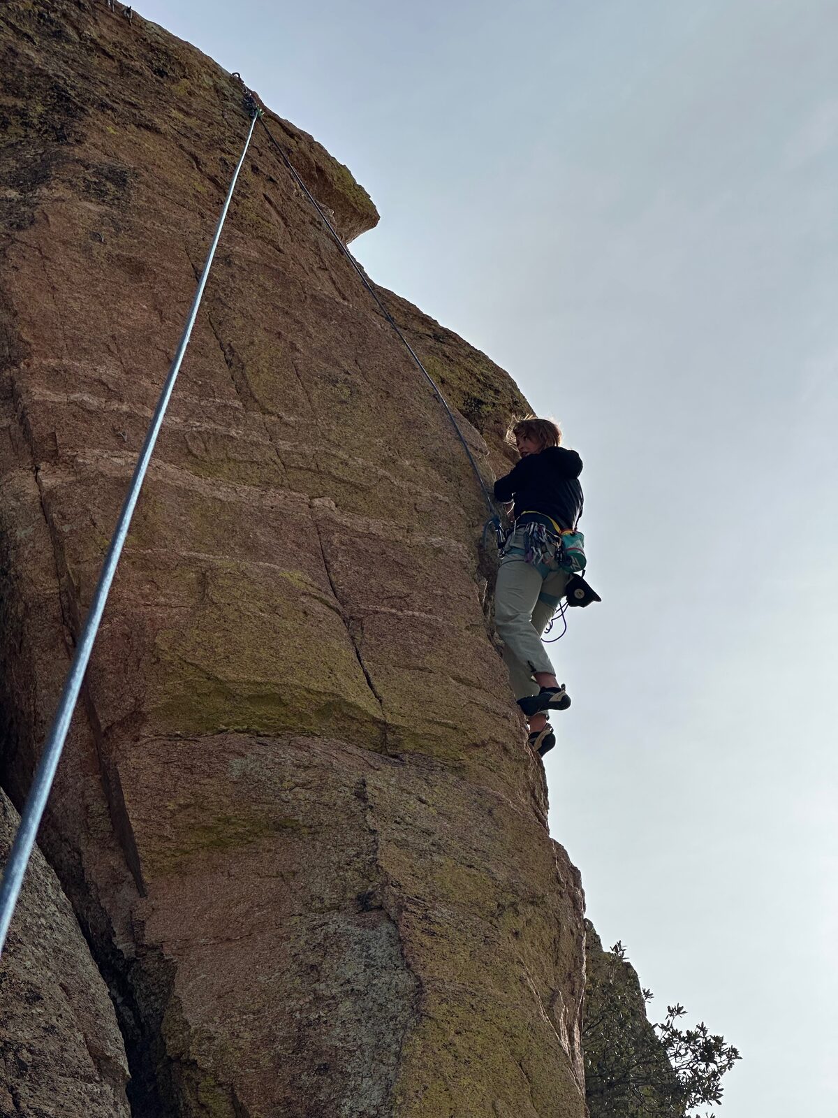 Amarissa climbing on mylonitic rock in the Catalina core complex